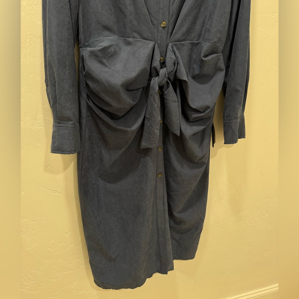 NWT Lulus Autumnal Views Dark Blue Suede Button-Up Tie-Front Midi Dress Women XL - Picture 7 of 16